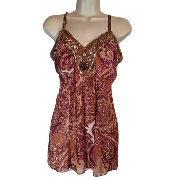 VTG Simply Irresistible Y2K Sequin Beaded Paisley Boho Fairy Going Out Top Large - Picture 1 of 11